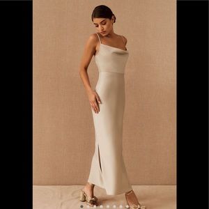 Anthropology BHLDN Cali satin charmeuse Midi dress champagne size 0